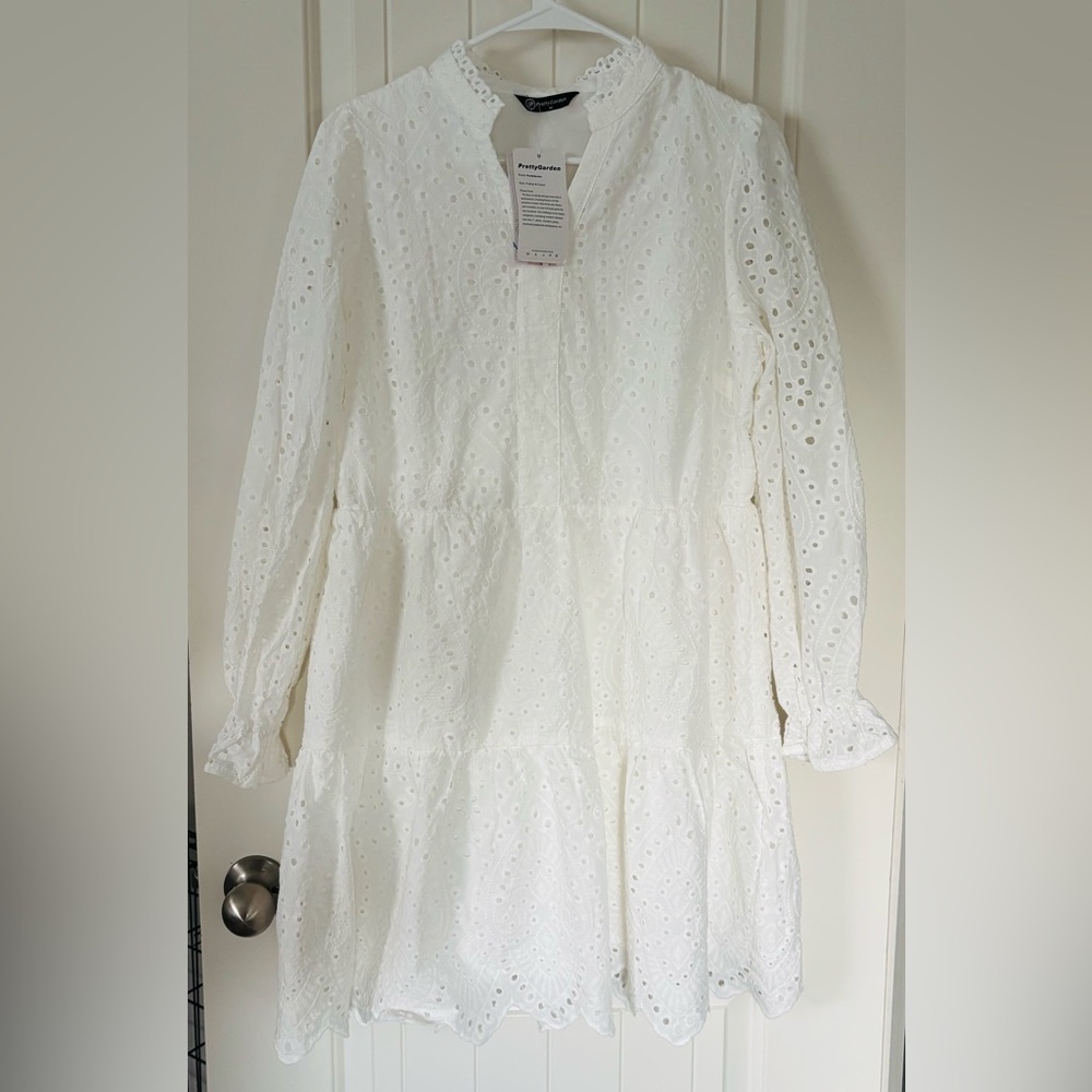 Pretty Garden Women’s Elegant White Eyelet Dress